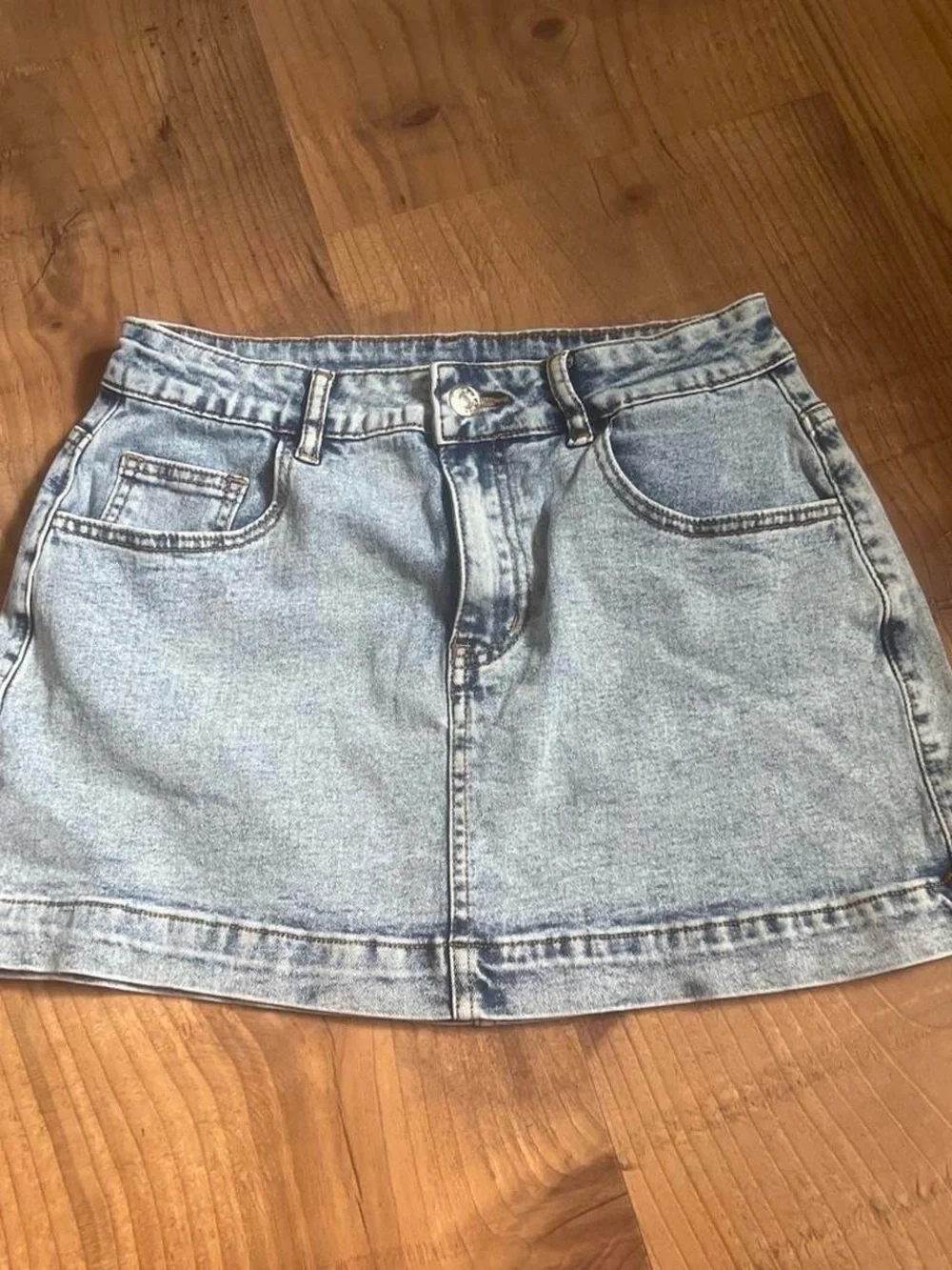 Light Blue Denim Mini Skirt - Washed Blue Jean Skirt